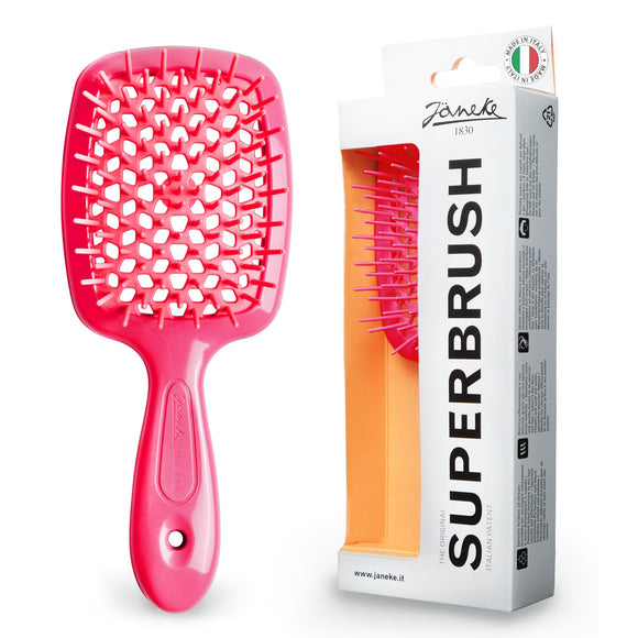 Janeke Original Patented Superbrush Detangler Brush Anti-static Hairbrush Easy For Wet or Dry Use Flexible with Nylon Bristle Great for All Hair Types - Long Thick Curly (Bright Pink)