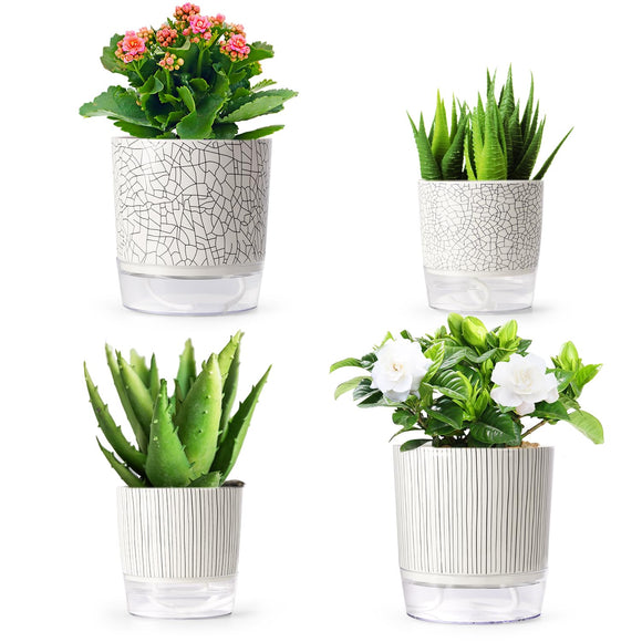 Self Watering Pots for Indoor Plants, 4pcs Small Pots for Plants, Indoor Plant Pots, Plant Pot for Indoor Plants, Self Watering Planter, Self Watering Pot, Easy Plant Self Watering Pot (4+5.3inch)